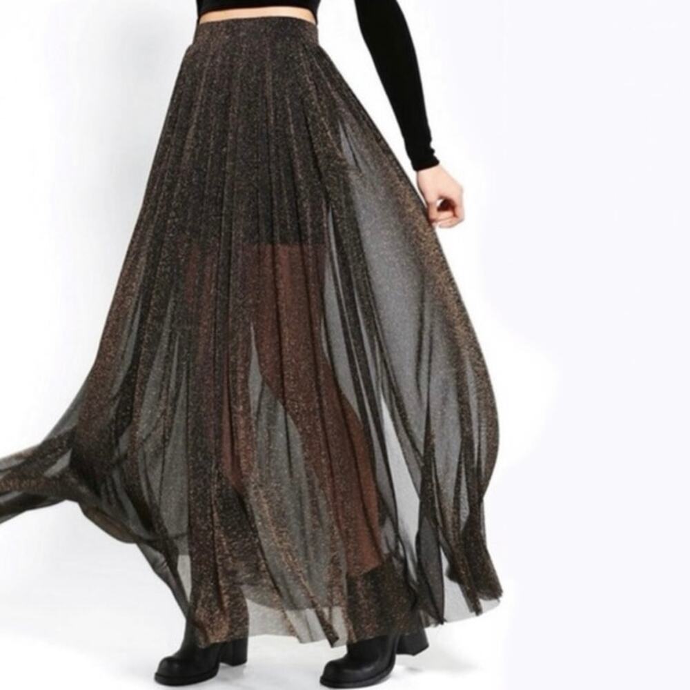 Urban Outfitters Kimchi Blue Black Gold Shimmer Maxi Overlay Skirt Fairy Goth